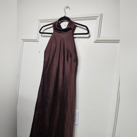 Show Me Your MUMU Lisa Maxi Dress XS Chocolate Luxe Satin Wedding Party Prom - Picture 8 of 11
